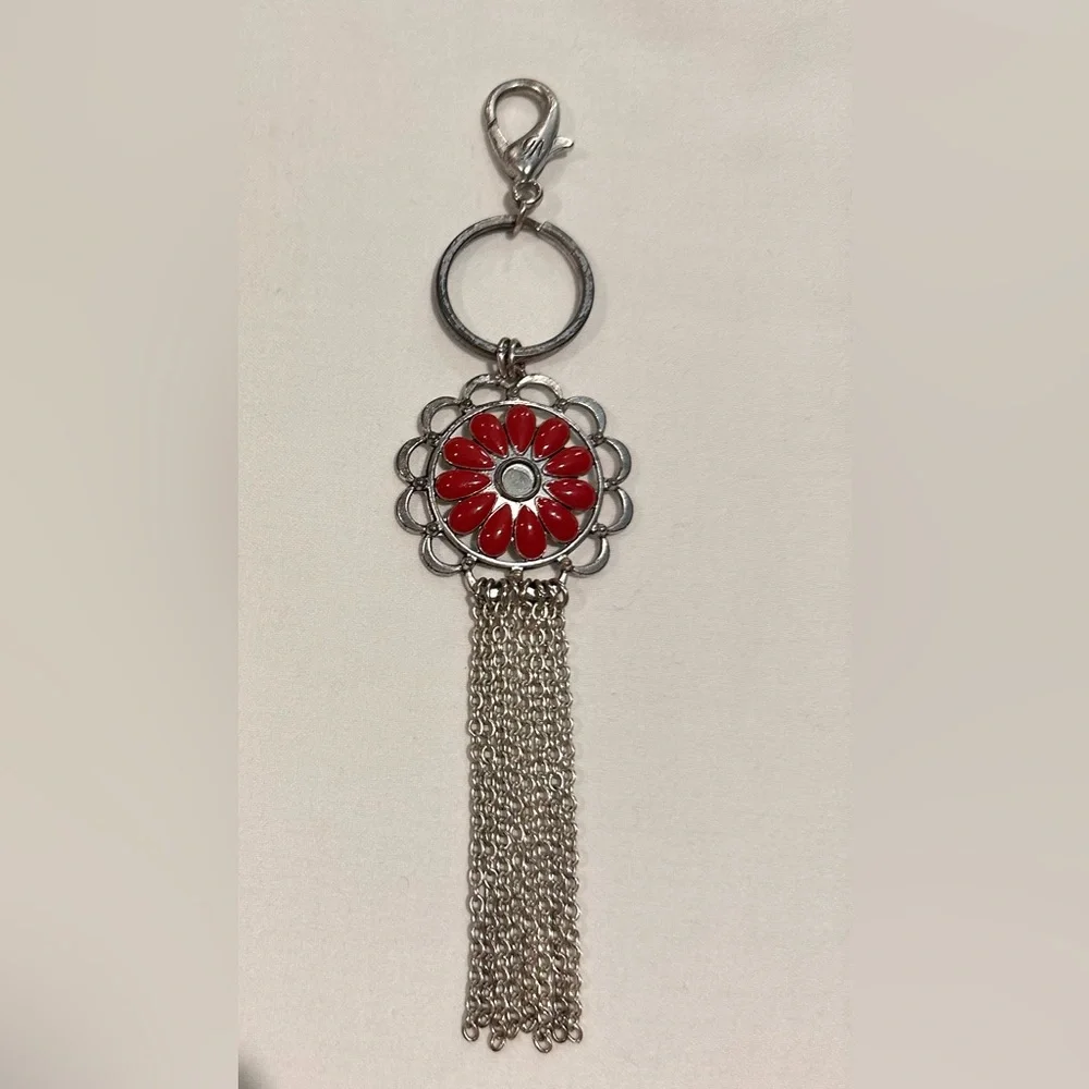 Grace Adele Silver Tone Red Flower Handbag/Keychain Jewelry